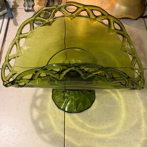 Large Vintage Indiana Glass Green Fruit Bowl